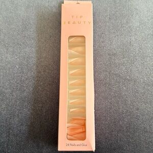 Tip Beauty Press On Nails Size Long Color White Pink Coffin Shape